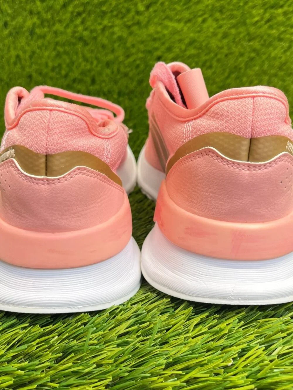 Adidas U Path Run Girls Size 7Y‎ Pink Gold White Running Athletic Shoes Sneakers